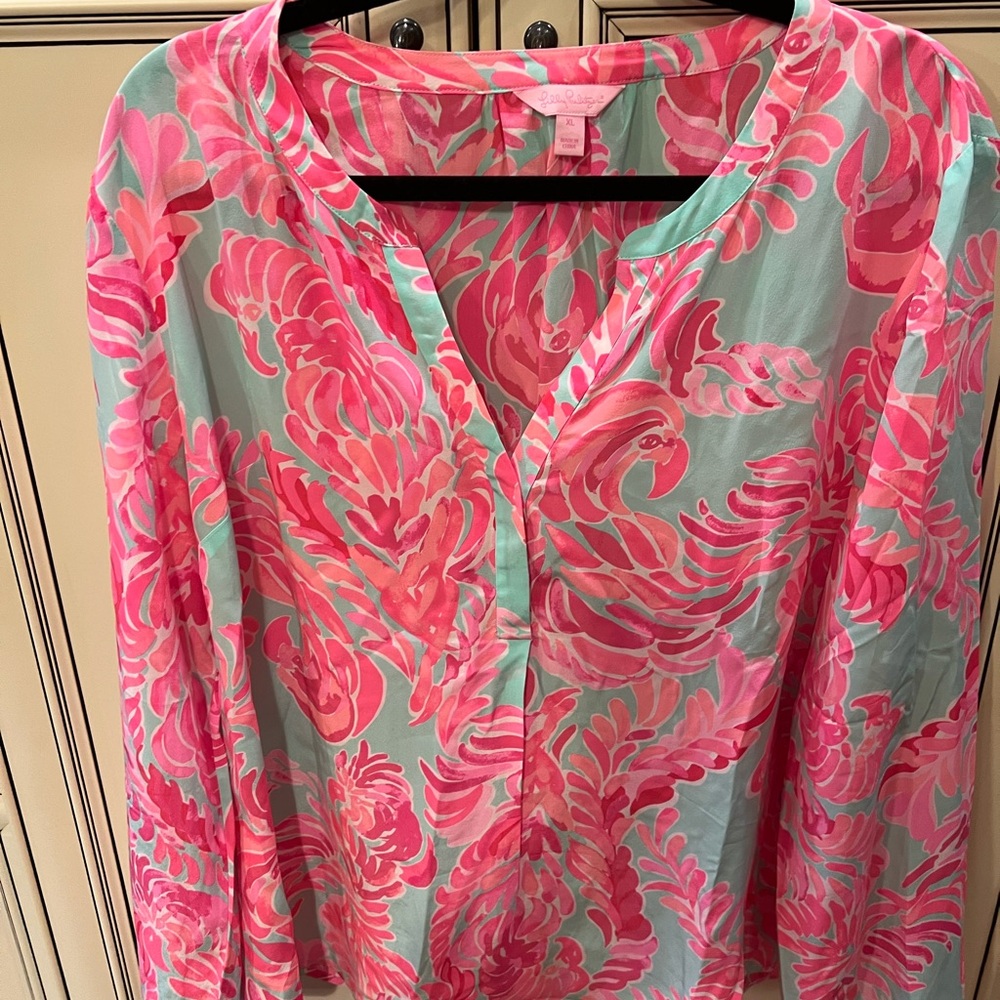 Lilly Pulitzer Pink and Green Floral Blouse